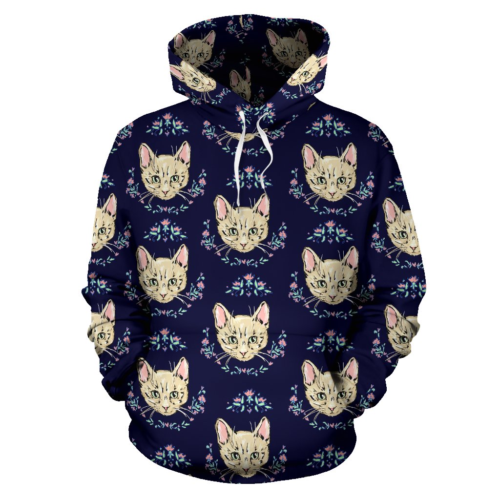 Cat Head with flower Print Pattern Pullover Hoodie