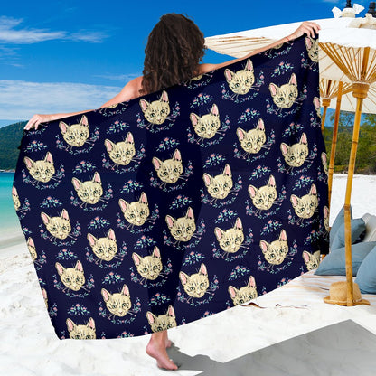Cat Head with flower Print Pattern Sarong Pareo Wrap