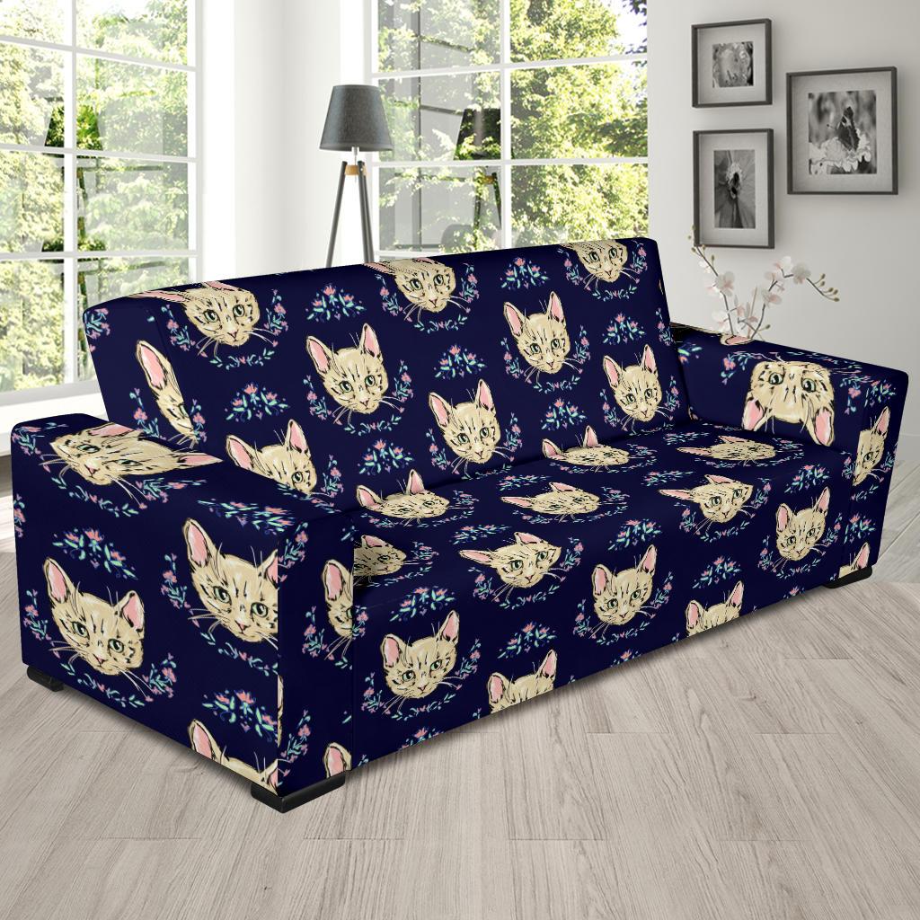 Cat Head with flower Print Pattern Sofa Slipcover-JTAMIGO.COM
