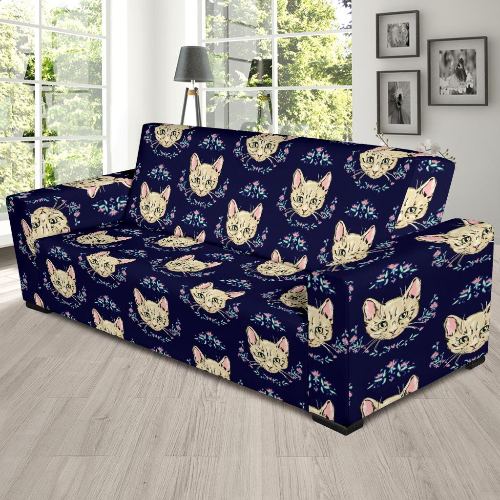 Cat Head with flower Print Pattern Sofa Slipcover-JTAMIGO.COM