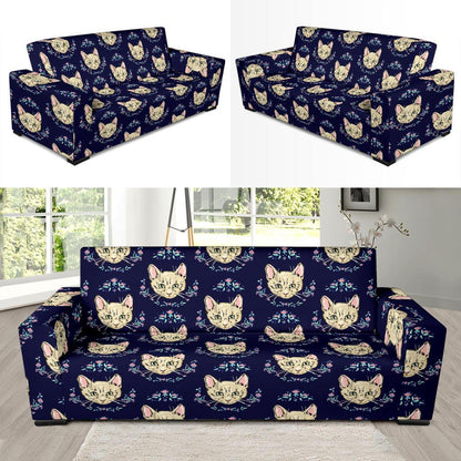 Cat Head with flower Print Pattern Sofa Slipcover-JTAMIGO.COM