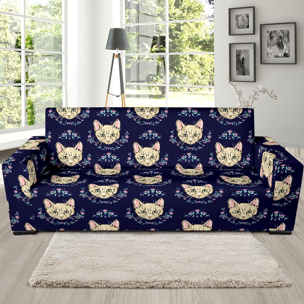 Cat Head with flower Print Pattern Sofa Slipcover-JTAMIGO.COM
