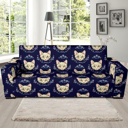 Cat Head with flower Print Pattern Sofa Slipcover-JTAMIGO.COM