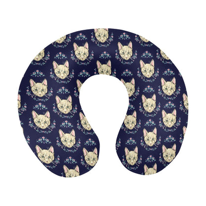 Cat Head with flower Print Pattern U-Shaped Travel Neck Pillow-JTAMIGO.COM