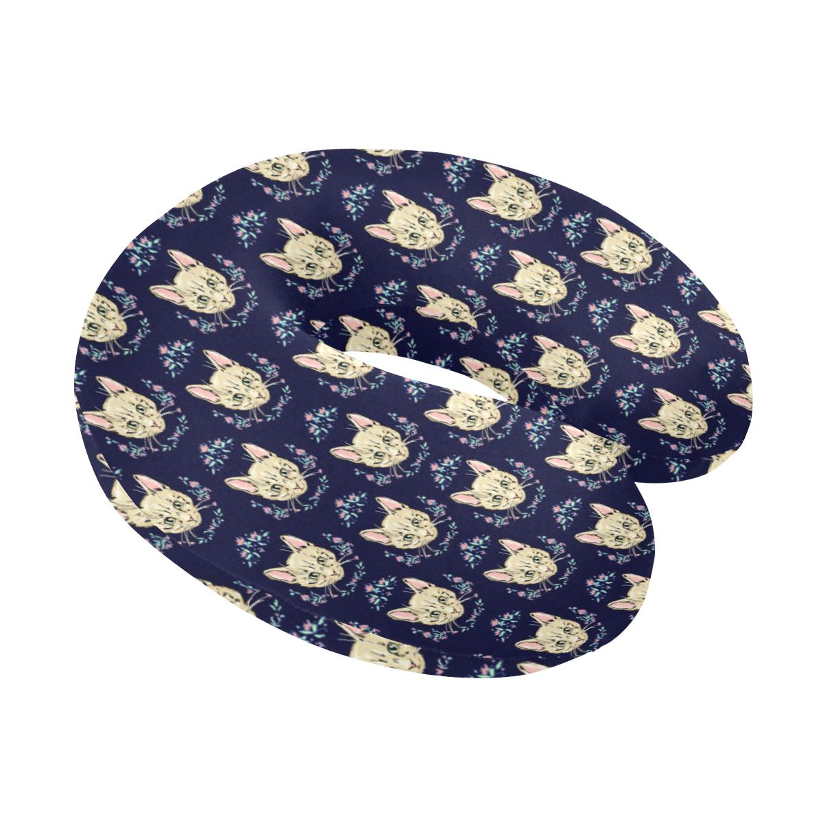 Cat Head with flower Print Pattern U-Shaped Travel Neck Pillow-JTAMIGO.COM