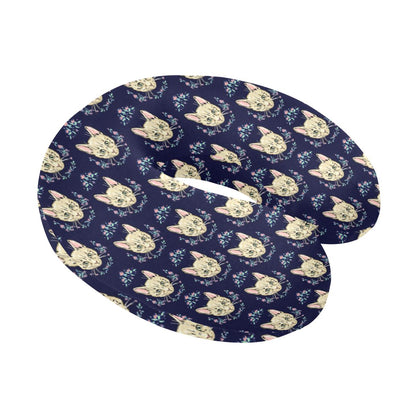 Cat Head with flower Print Pattern U-Shaped Travel Neck Pillow-JTAMIGO.COM