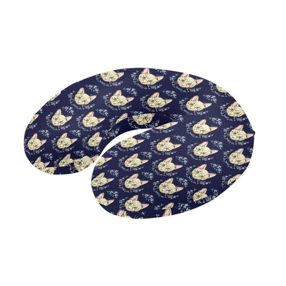 Cat Head with flower Print Pattern U-Shaped Travel Neck Pillow-JTAMIGO.COM