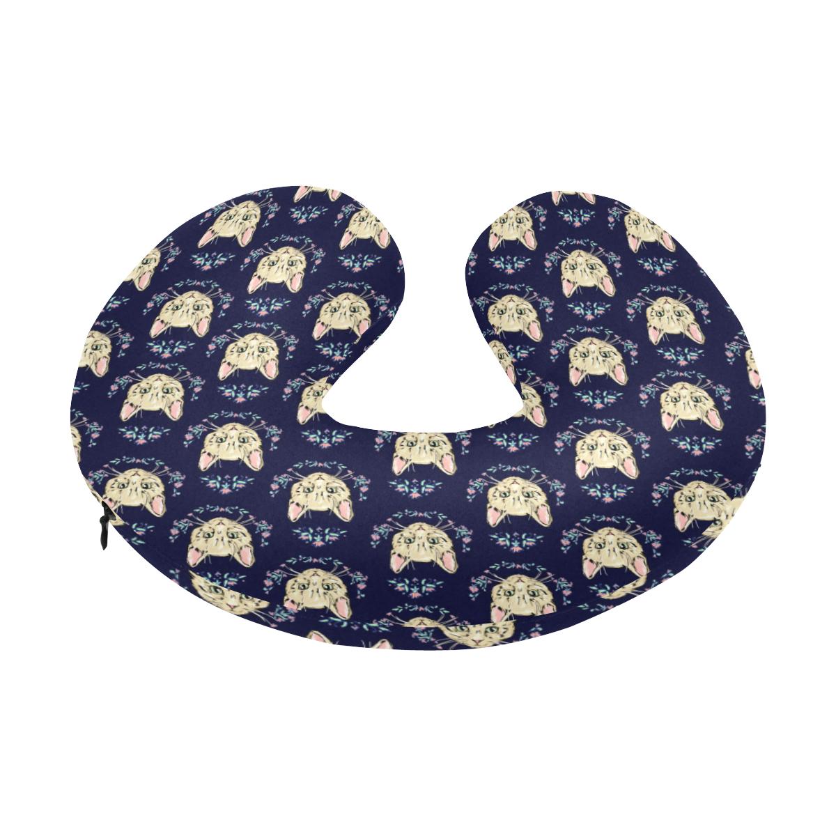 Cat Head with flower Print Pattern U-Shaped Travel Neck Pillow-JTAMIGO.COM