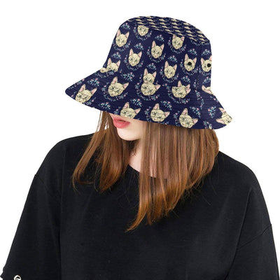 Cat Head with flower Print Pattern Unisex Bucket Hat