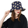 Cat Head with flower Print Pattern Unisex Bucket Hat