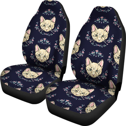 Cat Head with flower Print Pattern Universal Fit Car Seat Covers