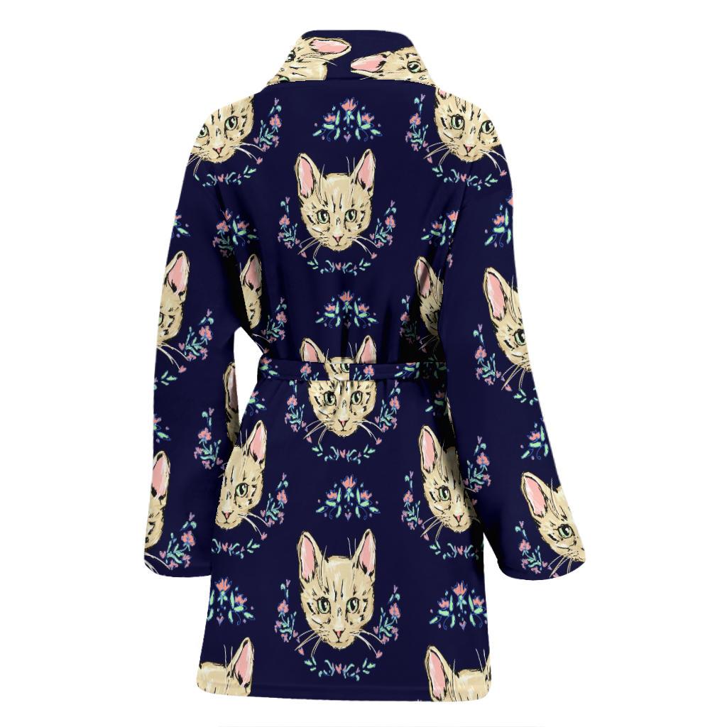 Cat Head with flower Print Pattern Women Bath Robe-JTAMIGO.COM