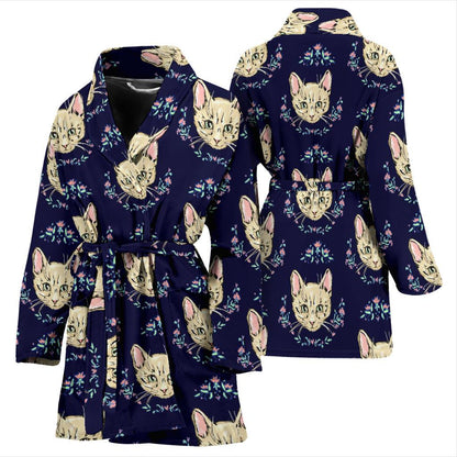 Cat Head with flower Print Pattern Women Bath Robe-JTAMIGO.COM
