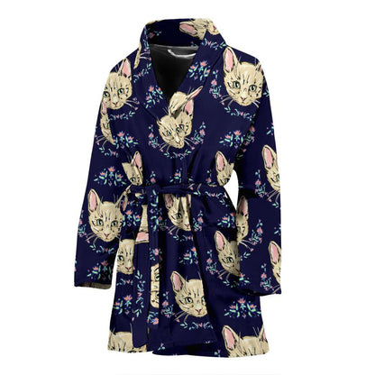 Cat Head with flower Print Pattern Women Bath Robe-JTAMIGO.COM