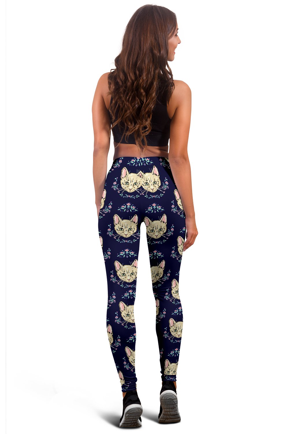 Cat Head with flower Print Pattern Women Leggings