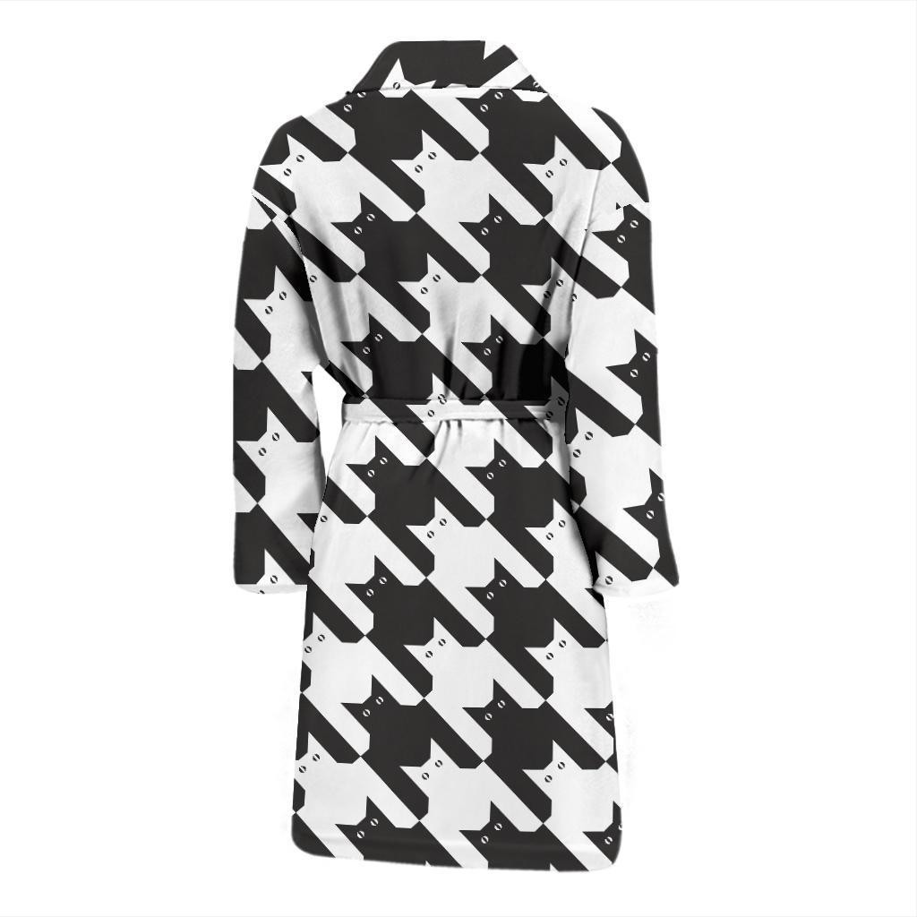 Cat HoundstoothPattern Print Design 01 Men Bathrobe-JORJUNE.COM