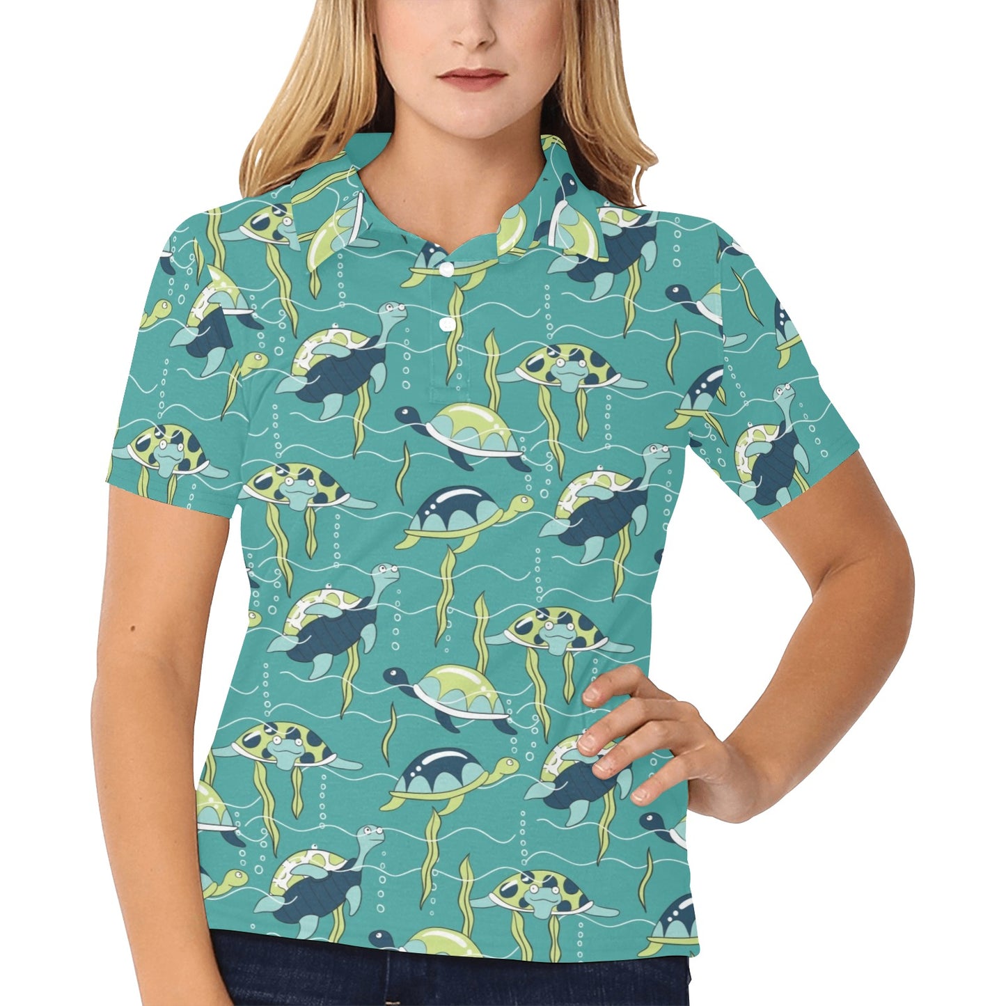 Sea Turtle Pattern Print Design T08 Women's Polo Shirt