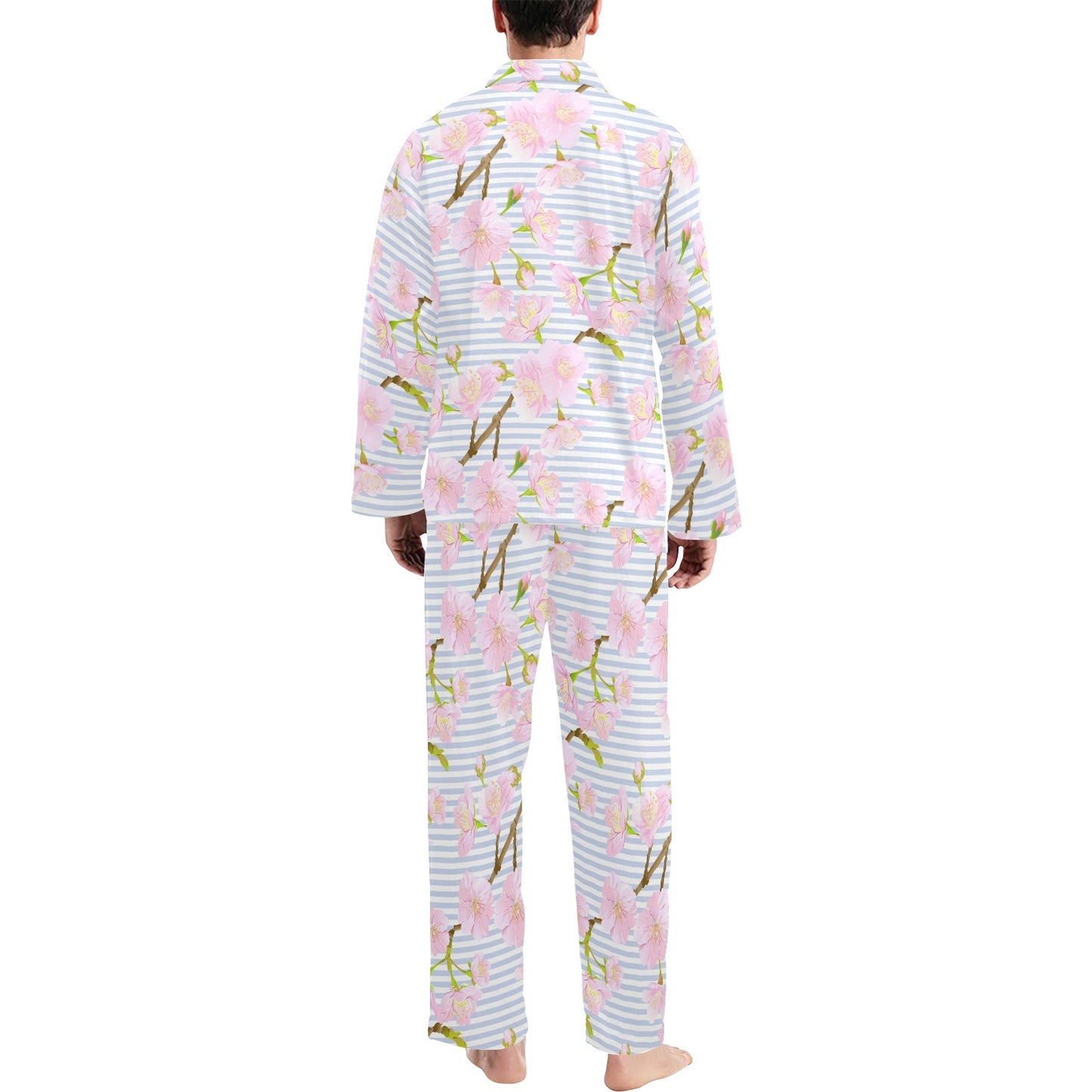 Pink Cherry Blossom Sakura Men's Long Pajama Set