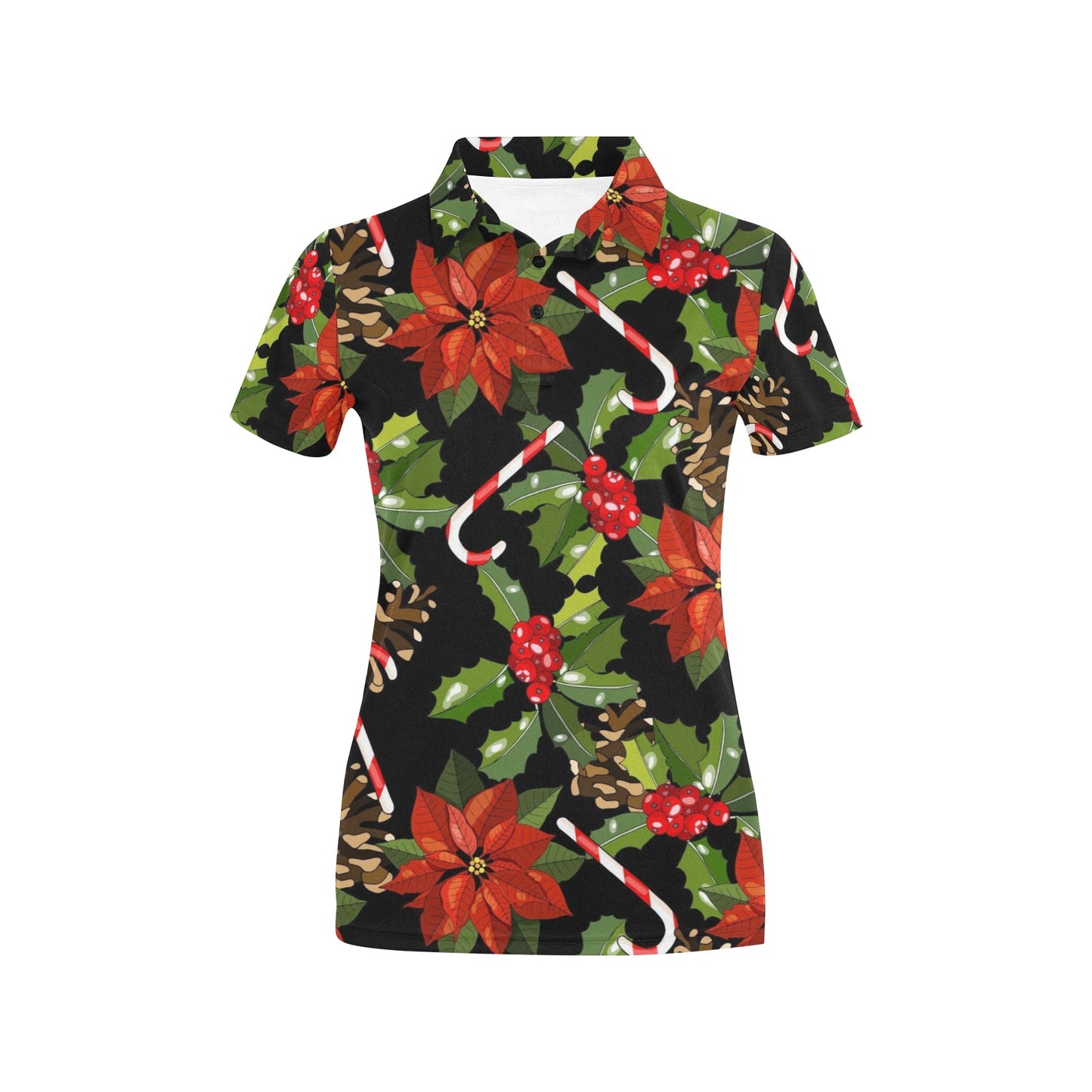 Poinsettia Pattern Print Design POT01 Women's Polo Shirt