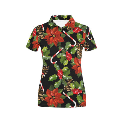 Poinsettia Pattern Print Design POT01 Women's Polo Shirt