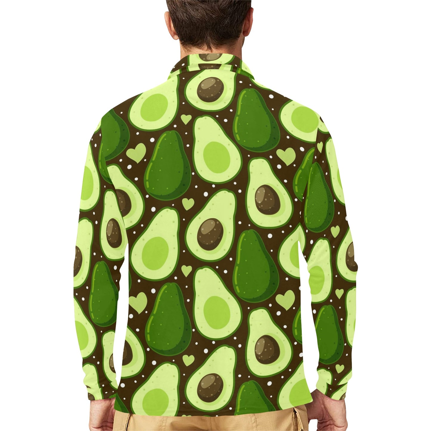 Avocado Pattern Print Design AC04 Long Sleeve Polo Shirt For Men's