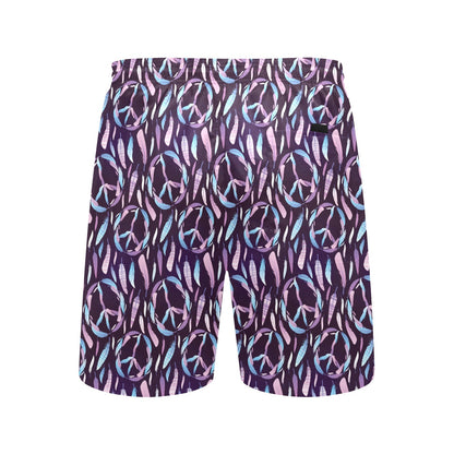 Peace Sign Feather Design Print Men's Swim Trunks Beach Shorts