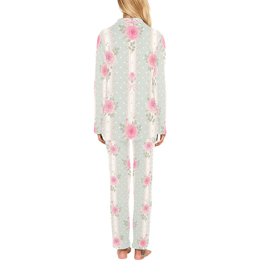 Rose Pattern Print Design RO016 Women's Long Pajama Set