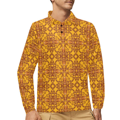 Octopus Background Design Print Long Sleeve Polo Shirt For Men's