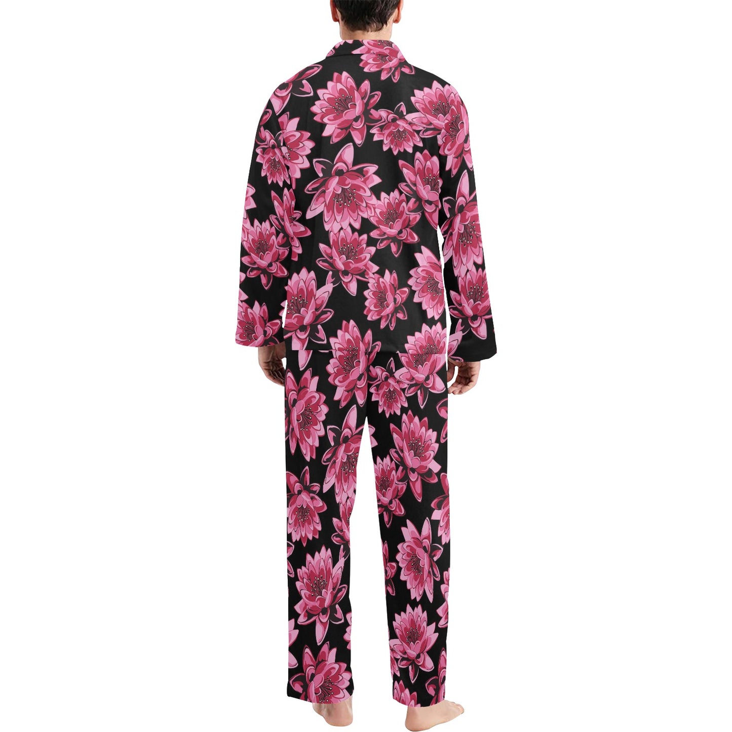 Lotus Pattern Print Design 03 Men's Long Pajama Set