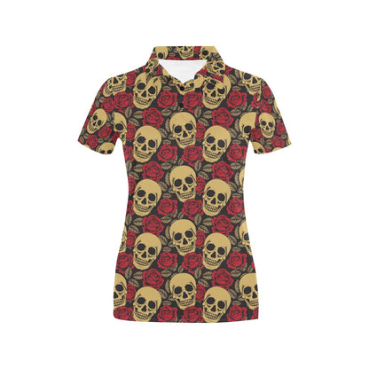 Skull And Roses Print Design LKS302 Women's Polo Shirt