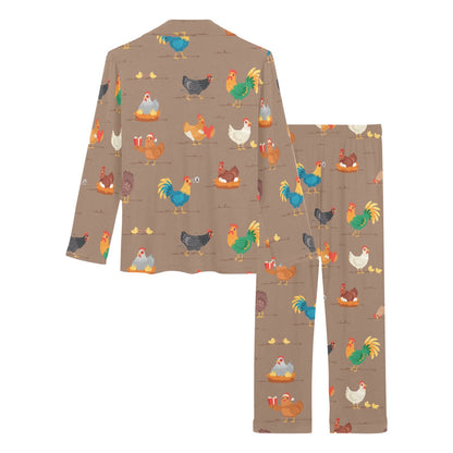 Chicken Happy Print Pattern Women's Long Pajama Set