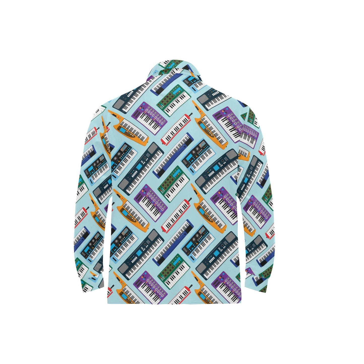 Synthesizer Pattern Print Design 02 Long Sleeve Polo Shirt For Men's