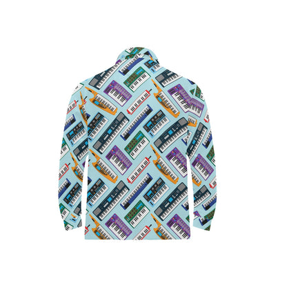 Synthesizer Pattern Print Design 02 Long Sleeve Polo Shirt For Men's