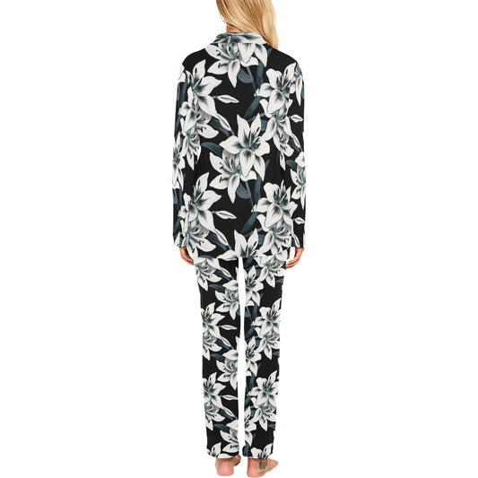 Lily Pattern Print Design 03 Women's Long Pajama Set