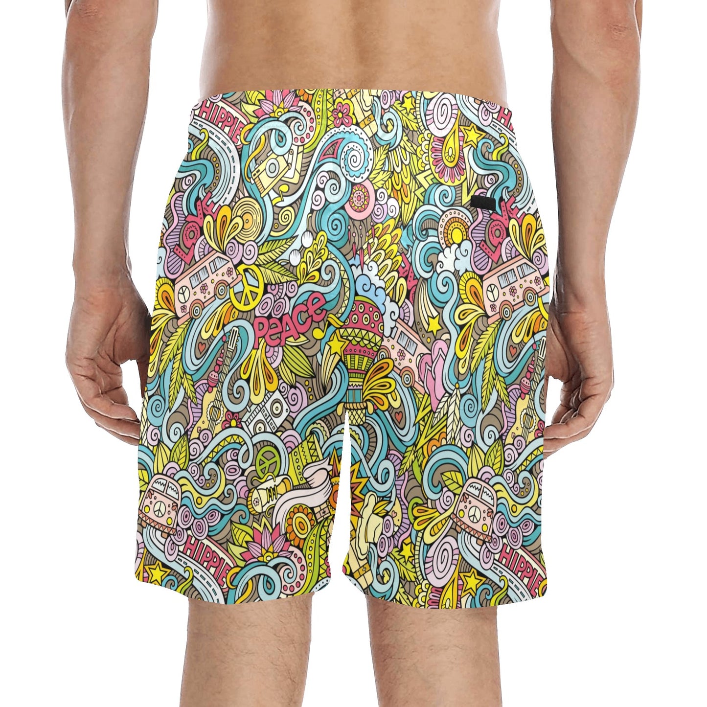 Hippie Print Design LKS301 Men's Swim Trunks Beach Shorts