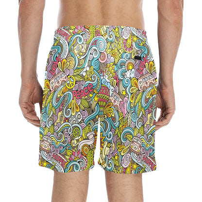 Hippie Print Design LKS301 Men's Swim Trunks Beach Shorts