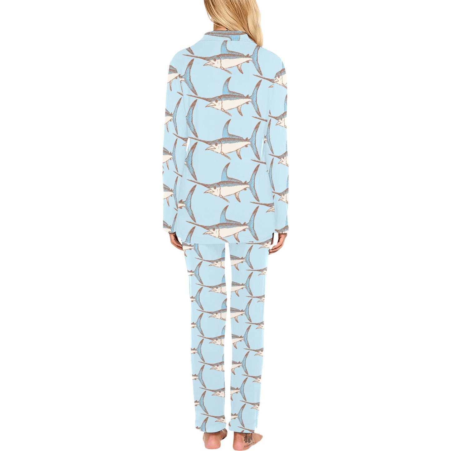Swordfish Pattern Print Design 01 Women's Long Pajama Set