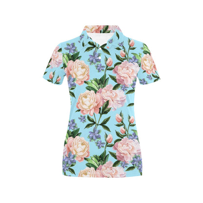 Peony Pattern Print Design PE02 Women's Polo Shirt