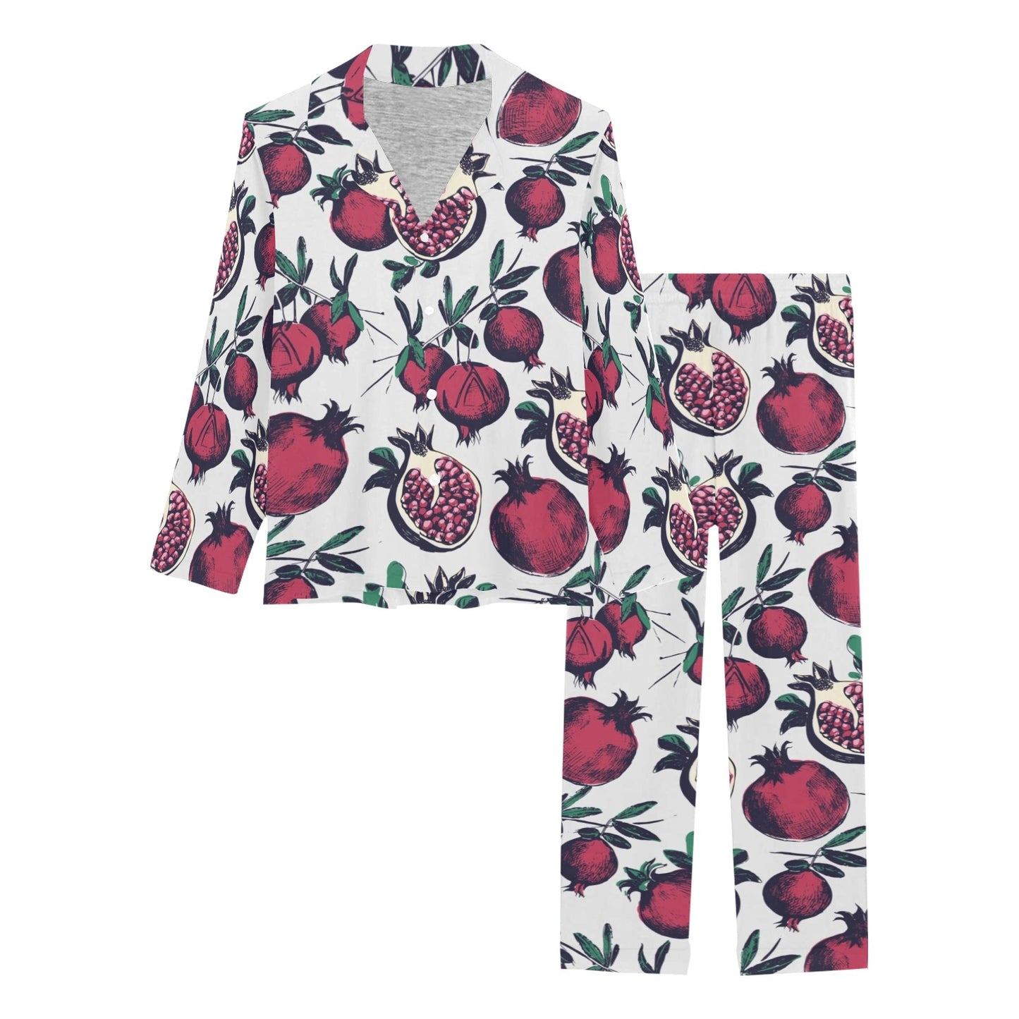 Pomegranate Pattern Print Design PG01 Women's Long Pajama Set