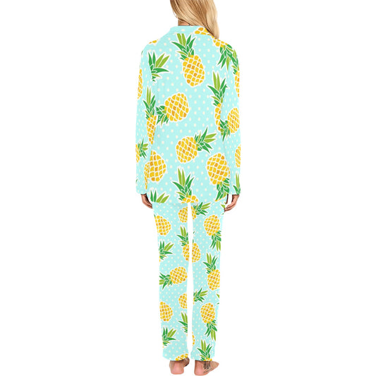 Pineapple Pattern Print Design PP01 Women's Long Pajama Set