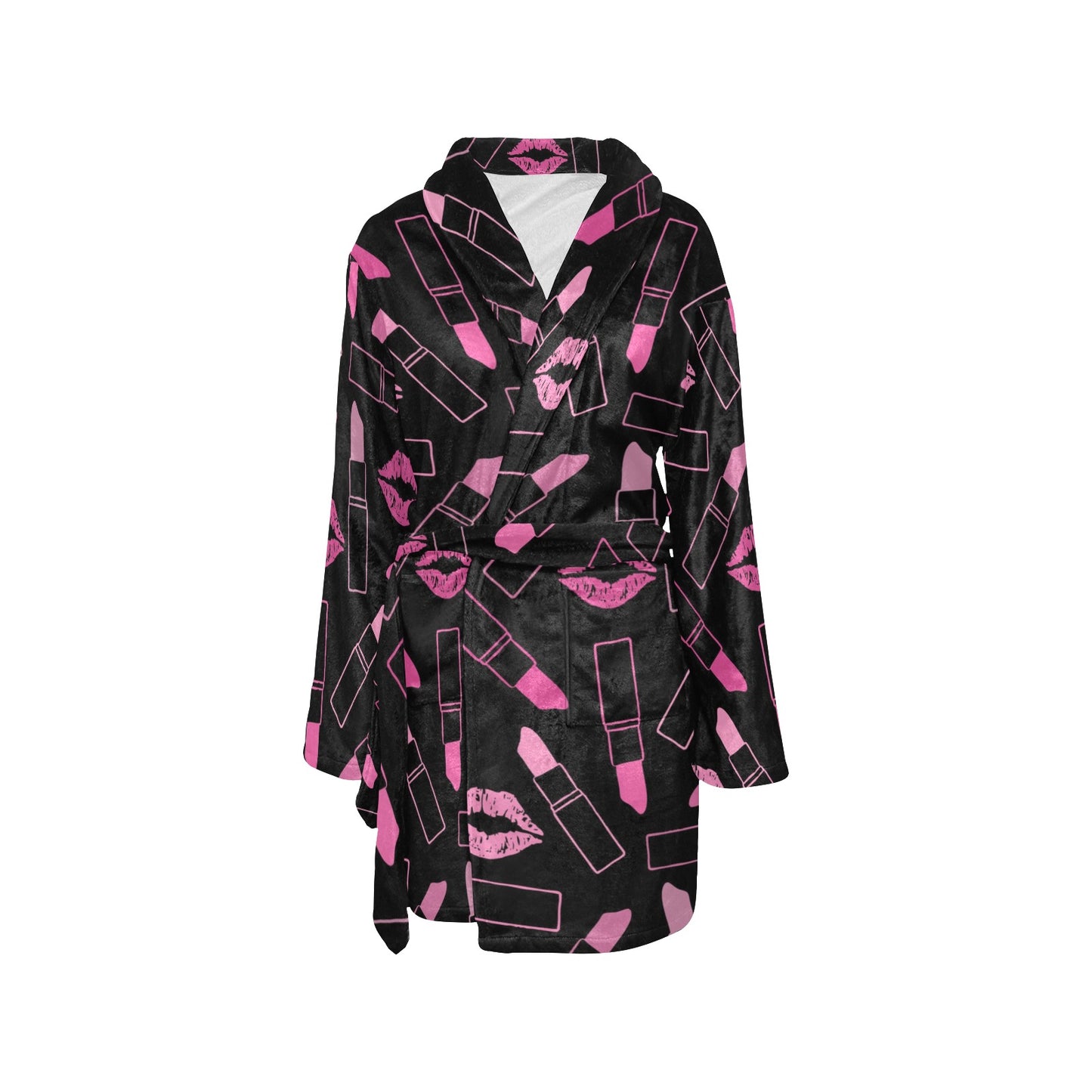 Lipstick Pink Pattern Print Design 01 Women's Fleece Robe