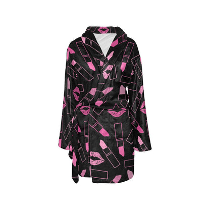 Lipstick Pink Pattern Print Design 01 Women's Fleece Robe