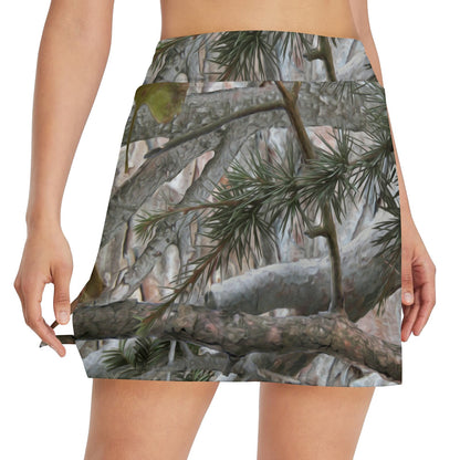 Camo Realistic Tree Forest Pattern 17" Golf & Pickleball Skort with Pockets