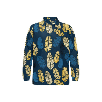 Banana Leaf Pattern Print Design BL09 Long Sleeve Polo Shirt For Men's