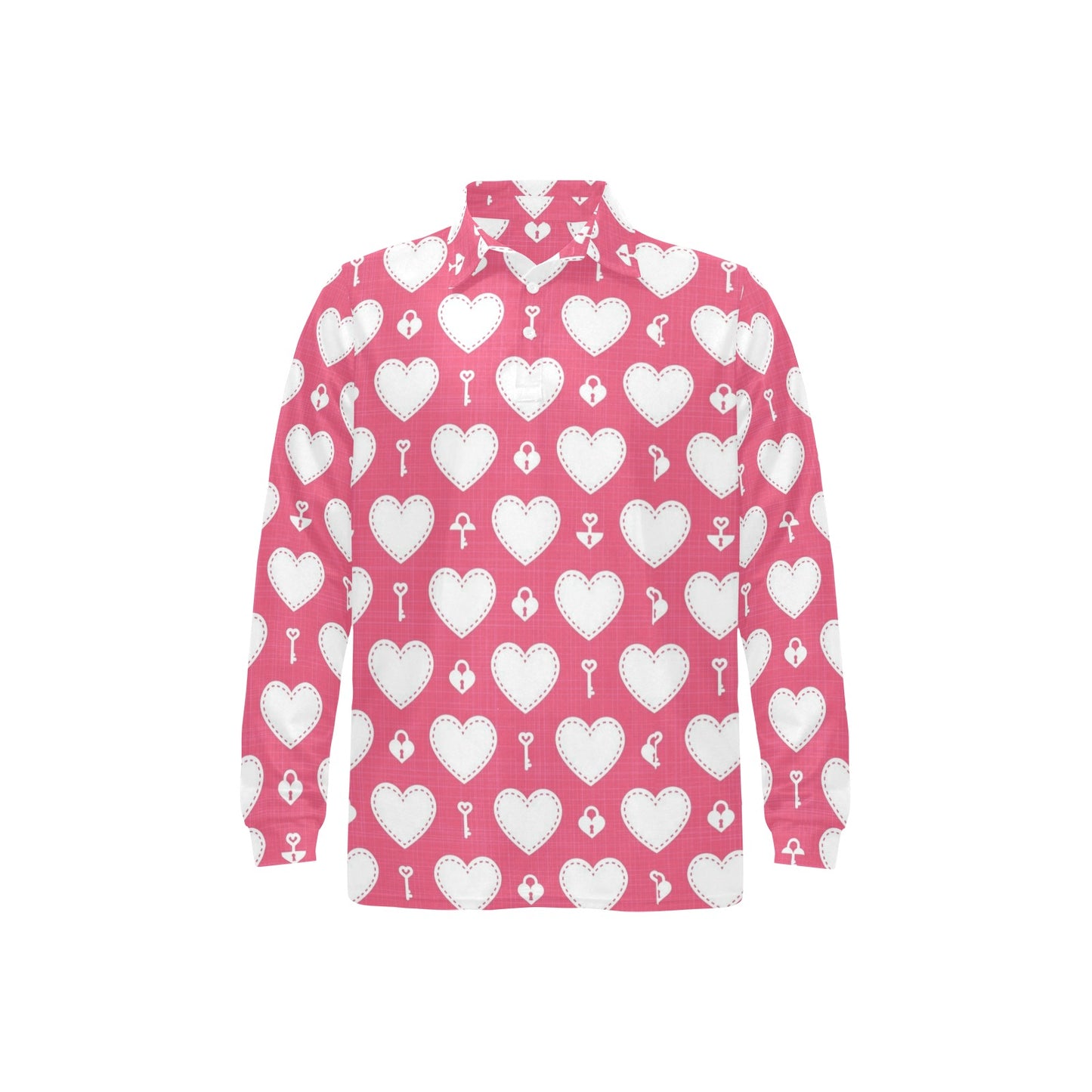 Heart Key Pattern Print Design HE09 Long Sleeve Polo Shirt For Men's