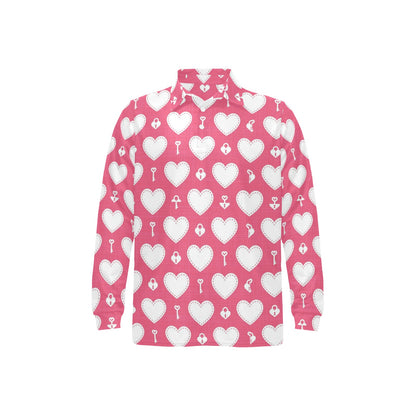 Heart Key Pattern Print Design HE09 Long Sleeve Polo Shirt For Men's