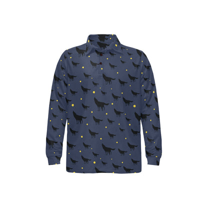 Wolf Print Design LKS301 Long Sleeve Polo Shirt For Men's