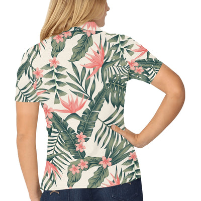 Tropical Flower Palm Leaves Women's Polo Shirt