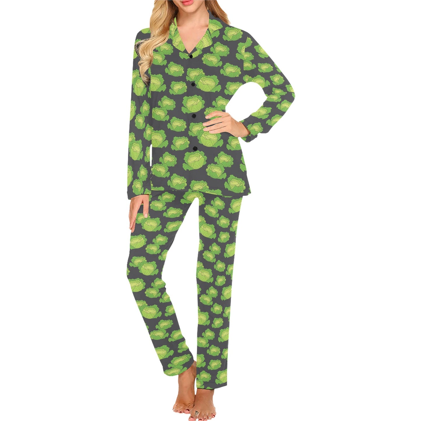 Cabbage Pattern Print Design 01 Women's Long Pajama Set
