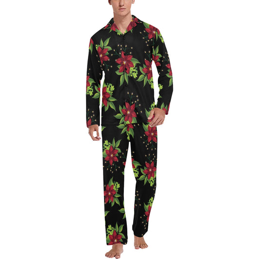 Poinsettia Pattern Print Design A01 Men's Long Pajama Set